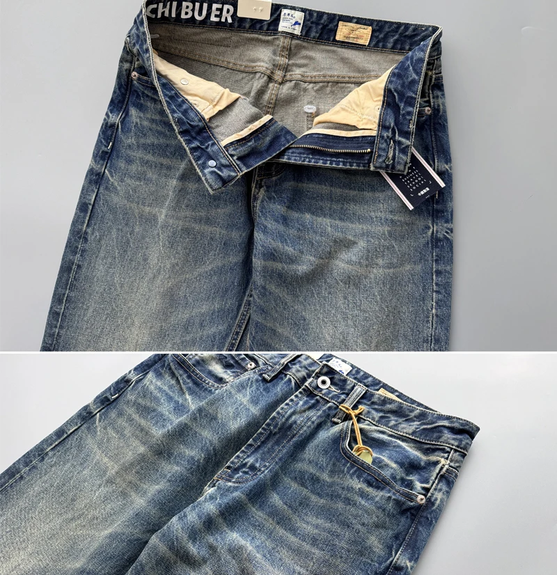 2026 Spring New Arrival Light Blue Straight-Leg Denim Jeans for Men American Retro Washed Blue Denim with Whisker Effect Pants