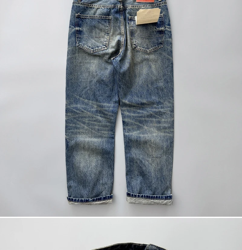 2026 Spring New Arrival Light Blue Straight-Leg Denim Jeans for Men American Retro Washed Blue Denim with Whisker Effect Pants