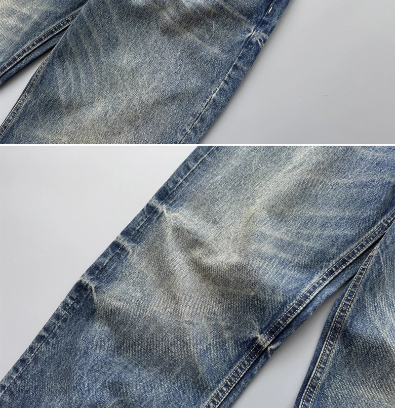 2026 Spring New Arrival Light Blue Straight-Leg Denim Jeans for Men American Retro Washed Blue Denim with Whisker Effect Pants