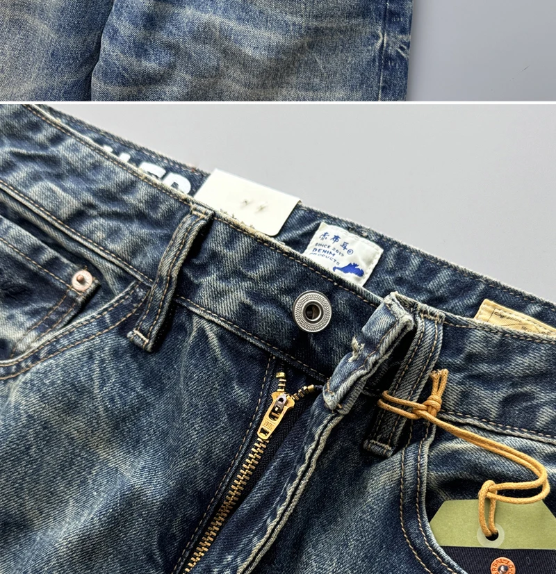 2026 Spring New Arrival Light Blue Straight-Leg Denim Jeans for Men American Retro Washed Blue Denim with Whisker Effect Pants