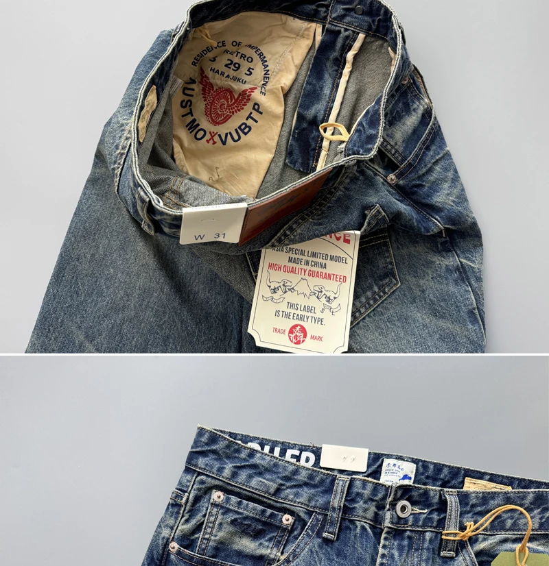 2026 Spring New Arrival Light Blue Straight-Leg Denim Jeans for Men American Retro Washed Blue Denim with Whisker Effect Pants
