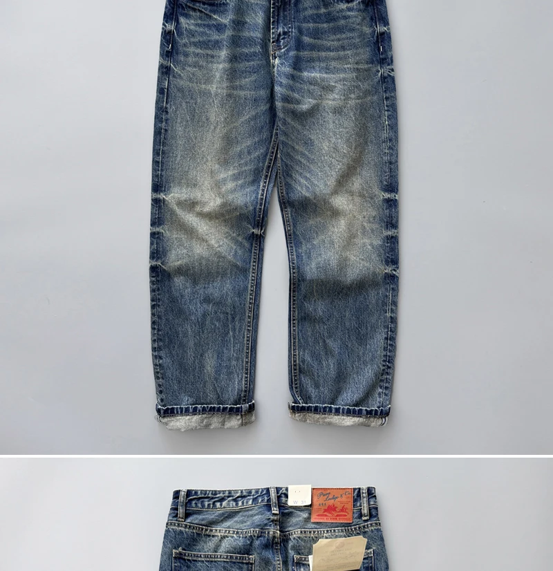 2026 Spring New Arrival Light Blue Straight-Leg Denim Jeans for Men American Retro Washed Blue Denim with Whisker Effect Pants