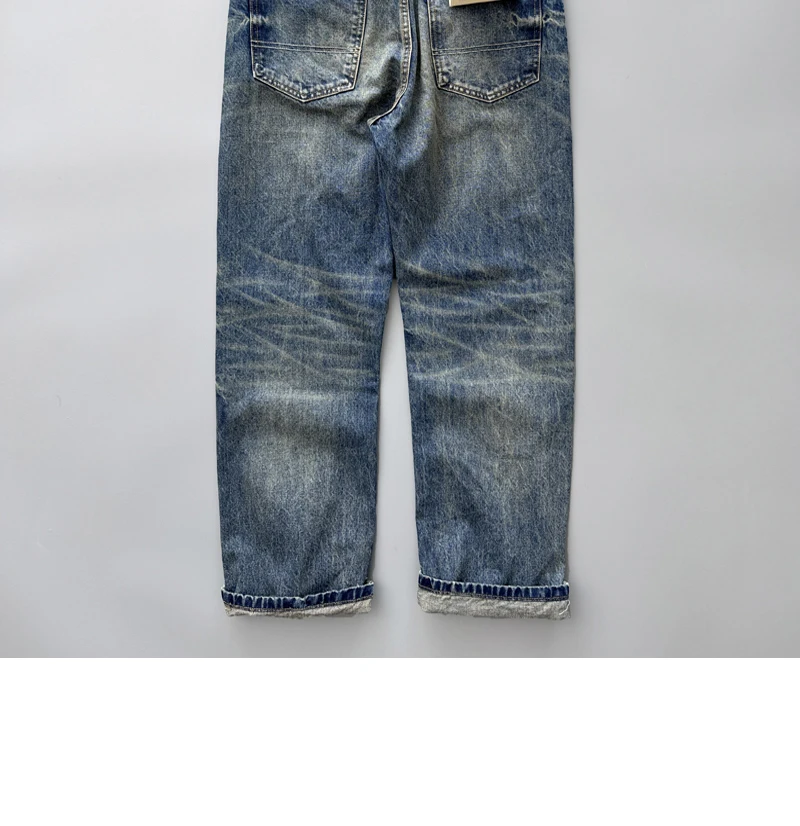 2026 Spring New Arrival Light Blue Straight-Leg Denim Jeans for Men American Retro Washed Blue Denim with Whisker Effect Pants