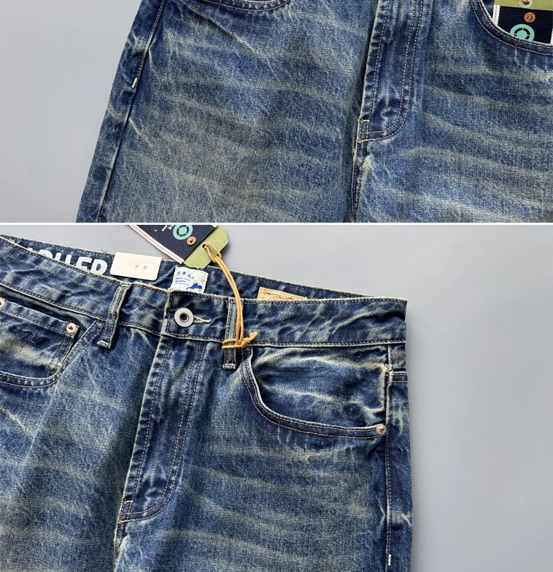 2026 Spring New Arrival Light Blue Straight-Leg Denim Jeans for Men American Retro Washed Blue Denim with Whisker Effect Pants