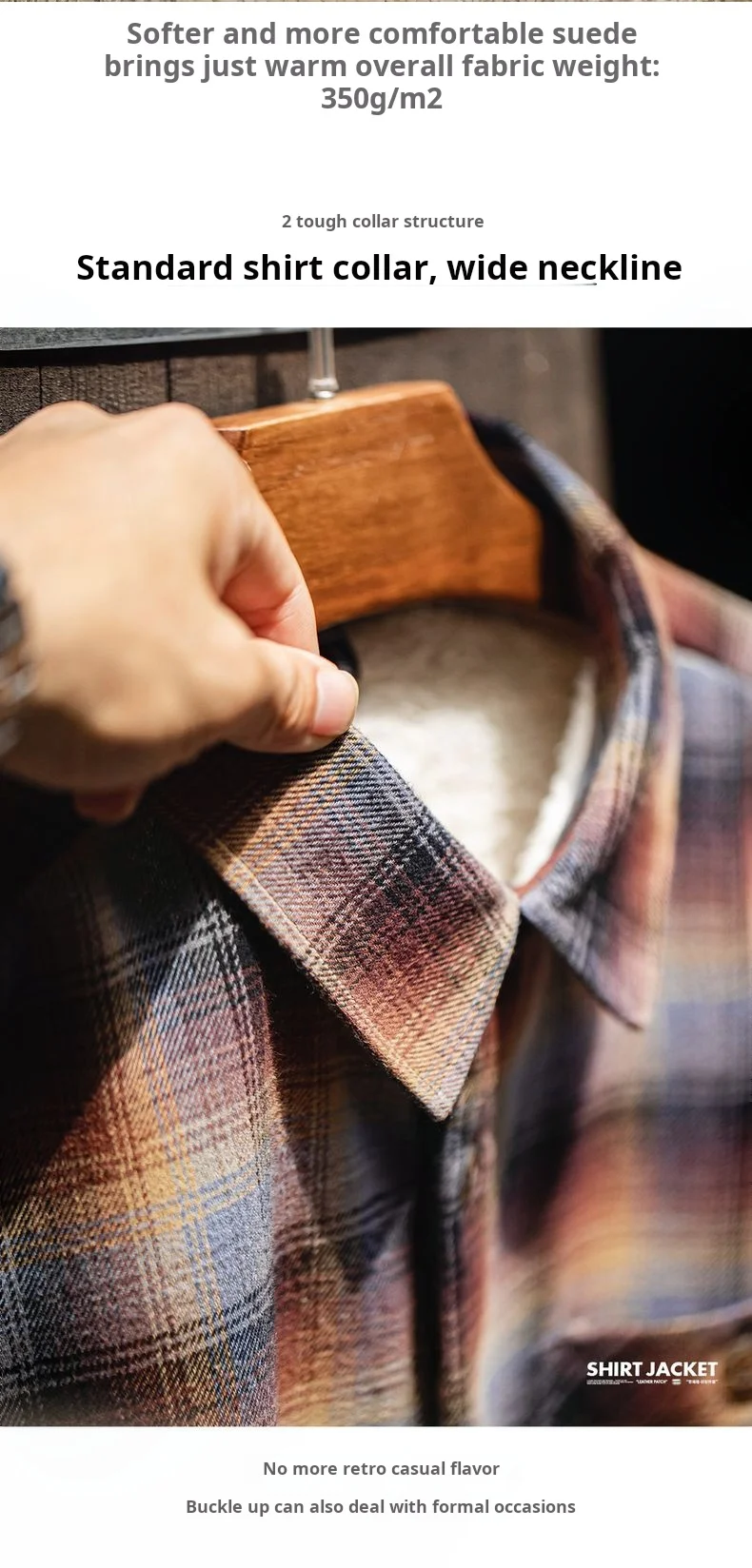 Maden Men's Vintage Ombre Plaid Shirt Sherpa Fleece Warm Blouse Cotton Long Sleeve Thickened Tops for Layering for Autumn Winter