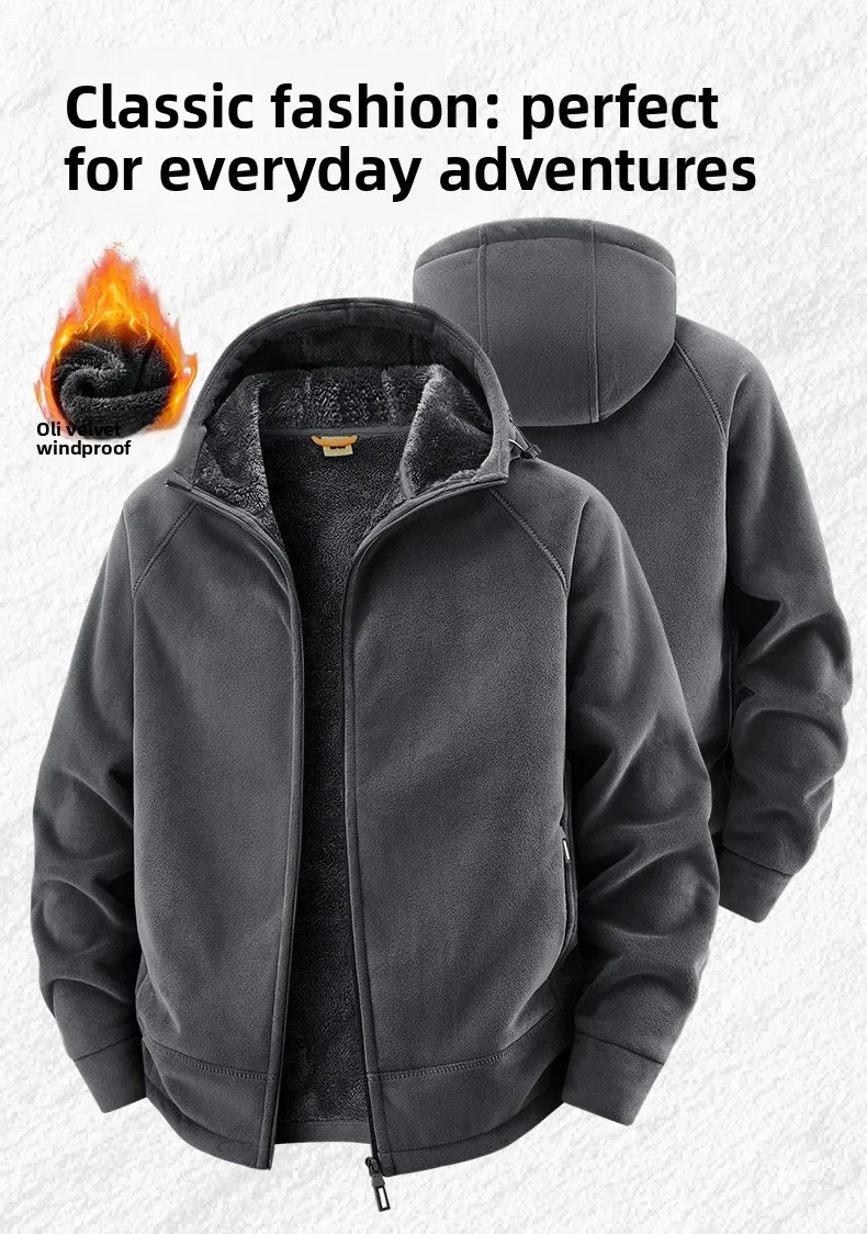Polar Fleece Hooded Jacket for Men New 2025 Autumn Winter Outdoor Thicken Warm Parkas Coats Men Hiking Camping Jackets Clothing