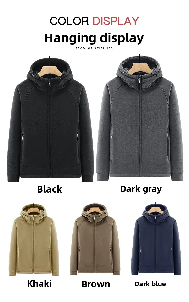 Polar Fleece Hooded Jacket for Men New 2025 Autumn Winter Outdoor Thicken Warm Parkas Coats Men Hiking Camping Jackets Clothing