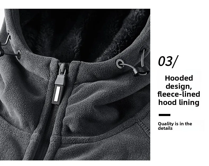 Polar Fleece Hooded Jacket for Men New 2025 Autumn Winter Outdoor Thicken Warm Parkas Coats Men Hiking Camping Jackets Clothing