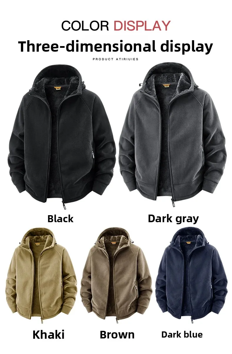 Polar Fleece Hooded Jacket for Men New 2025 Autumn Winter Outdoor Thicken Warm Parkas Coats Men Hiking Camping Jackets Clothing