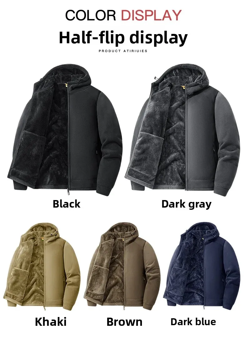 Polar Fleece Hooded Jacket for Men New 2025 Autumn Winter Outdoor Thicken Warm Parkas Coats Men Hiking Camping Jackets Clothing