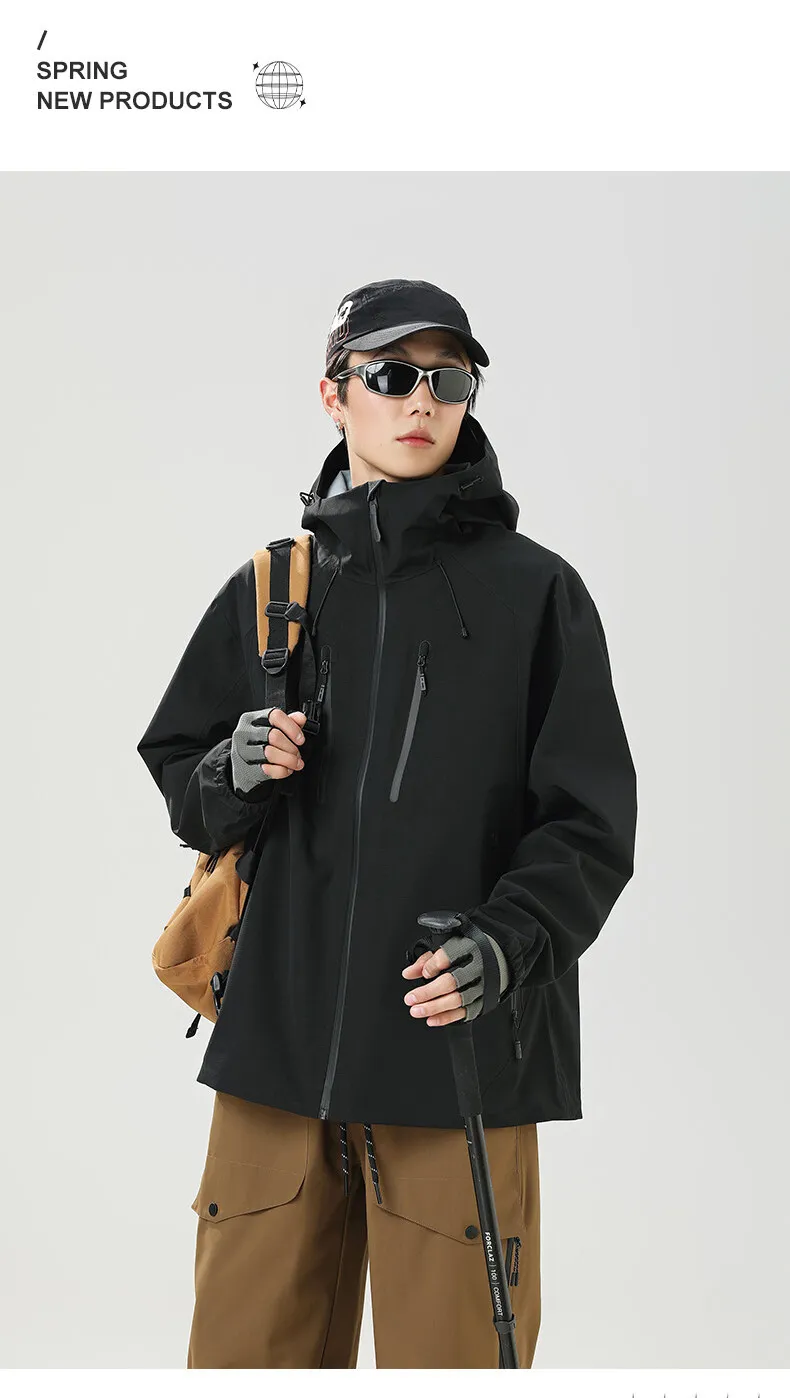 2026 Outdoor Laminated Hard Shell Windproof Waterproof Solid Color Fashionable Camping Fishing Sports Versatile Casual Jacket