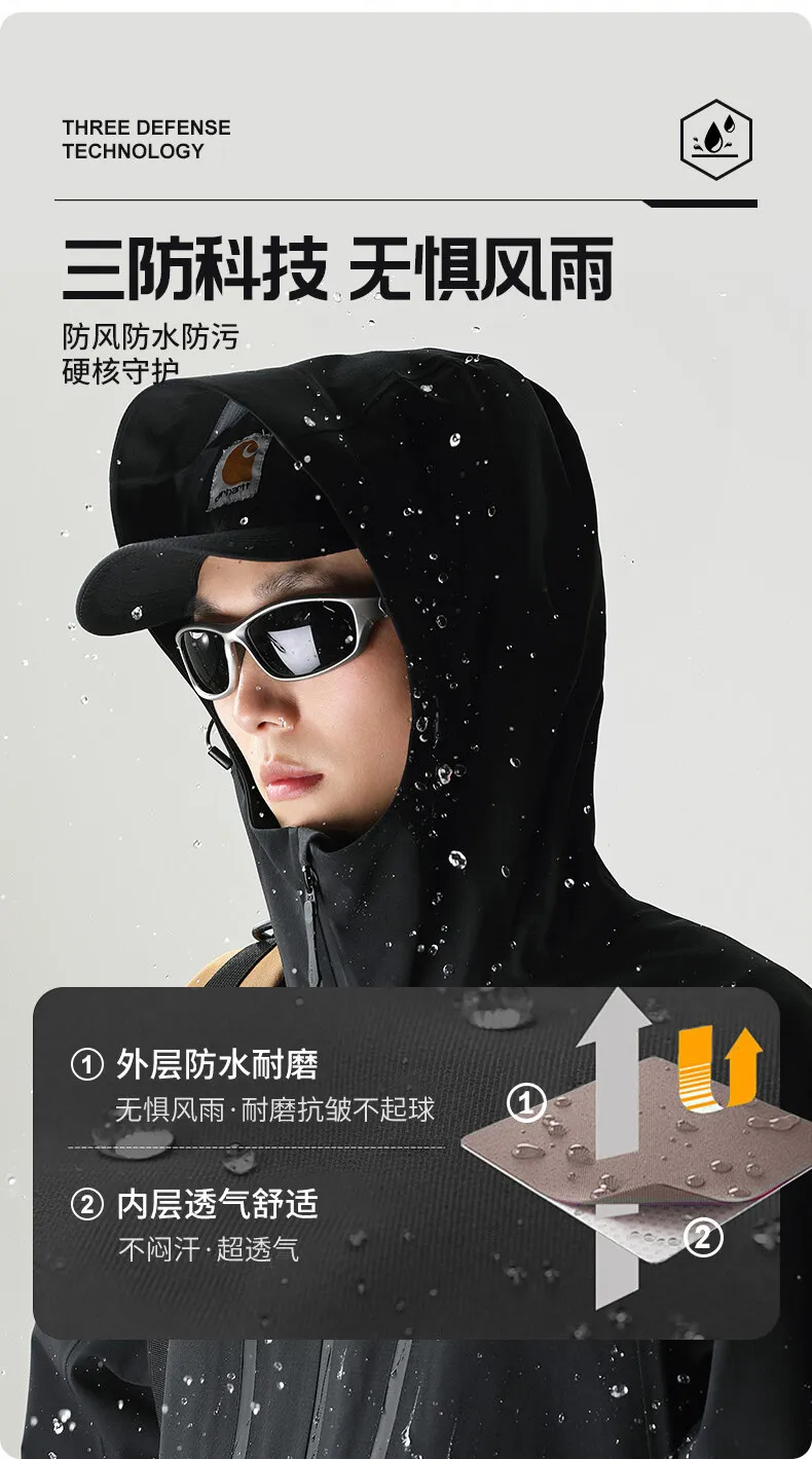 2026 Outdoor Laminated Hard Shell Windproof Waterproof Solid Color Fashionable Camping Fishing Sports Versatile Casual Jacket