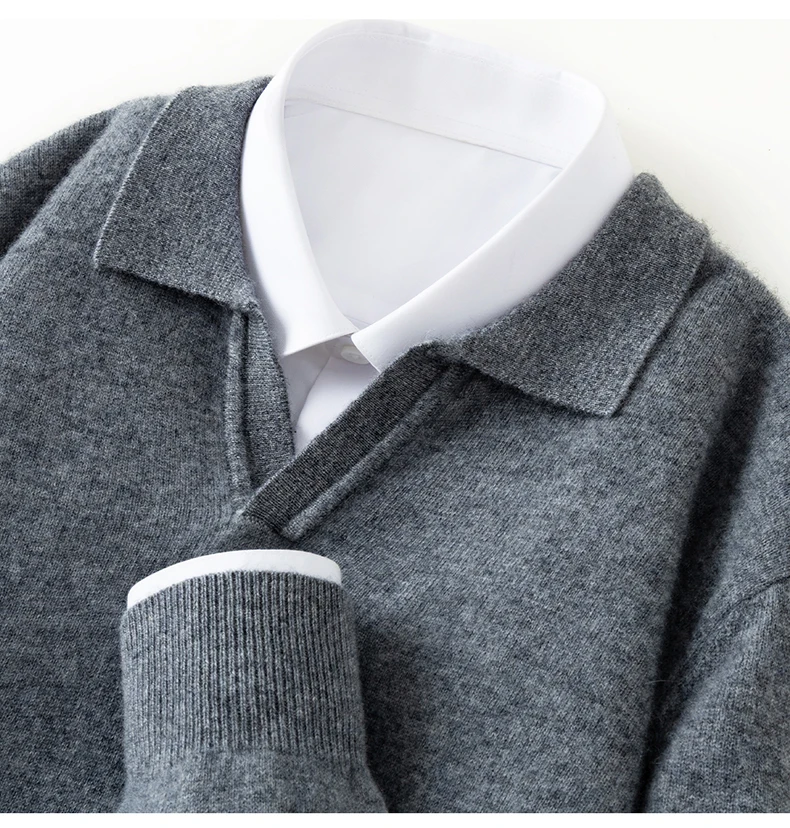 Autumn/Winter Men's 100% Pure Cashmere Pullover Business Casual Solid Knitted Sweater Loose Collar Tops Thick Warm Base Jumper