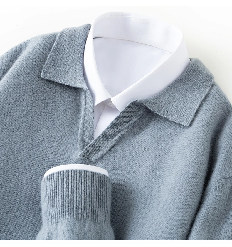 Autumn/Winter Men's 100% Pure Cashmere Pullover Business Casual Solid Knitted Sweater Loose Collar Tops Thick Warm Base Jumper