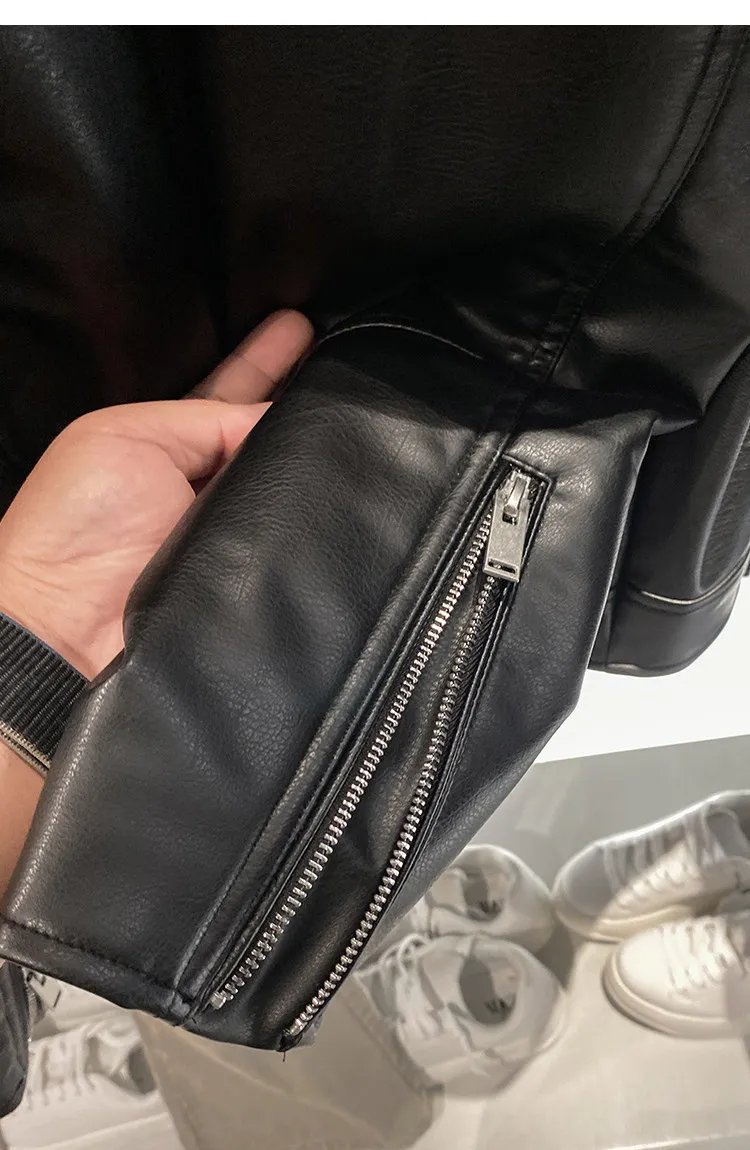 MAMELICCE Original design Rock punk style Slim fit leather coat Synthetic leather jackets Autumn and winter men's clothing tops