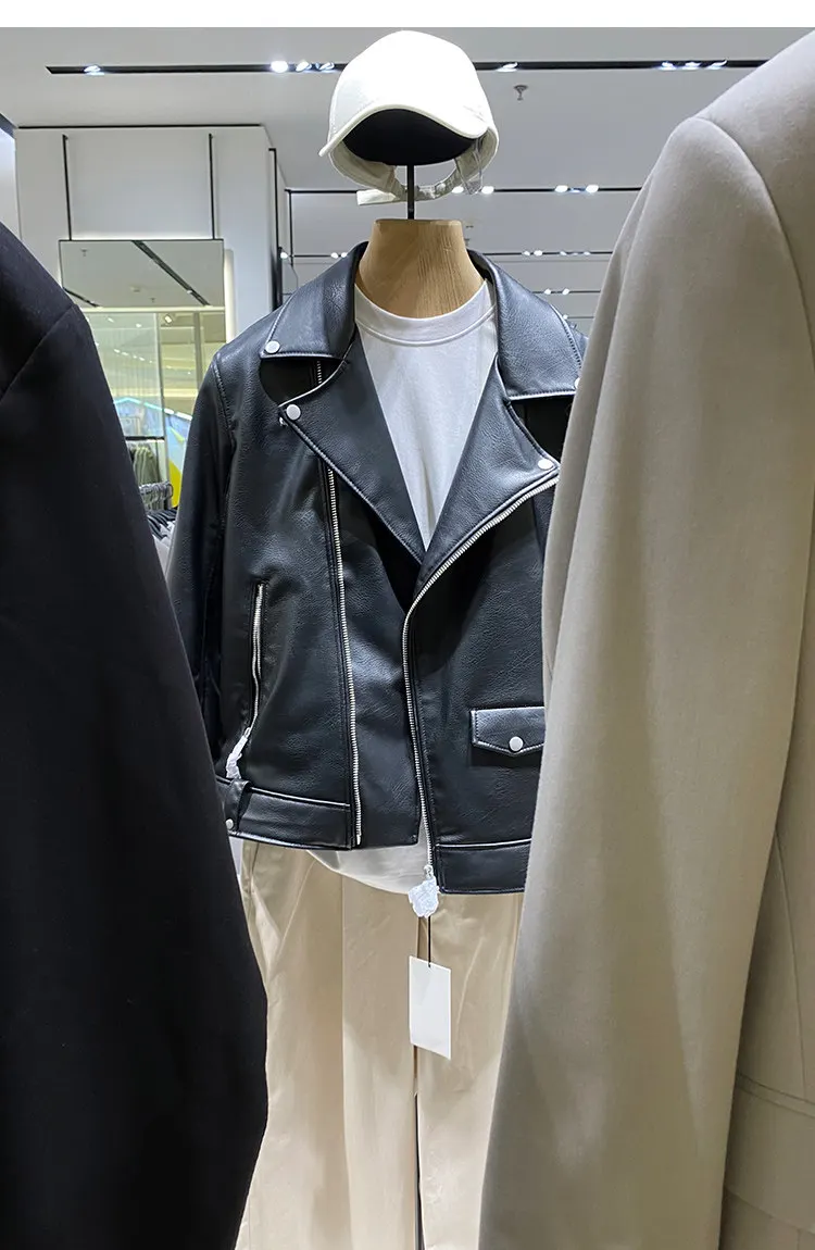MAMELICCE Original design Rock punk style Slim fit leather coat Synthetic leather jackets Autumn and winter men's clothing tops