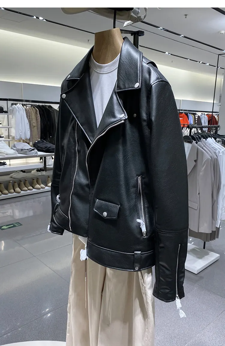 MAMELICCE Original design Rock punk style Slim fit leather coat Synthetic leather jackets Autumn and winter men's clothing tops