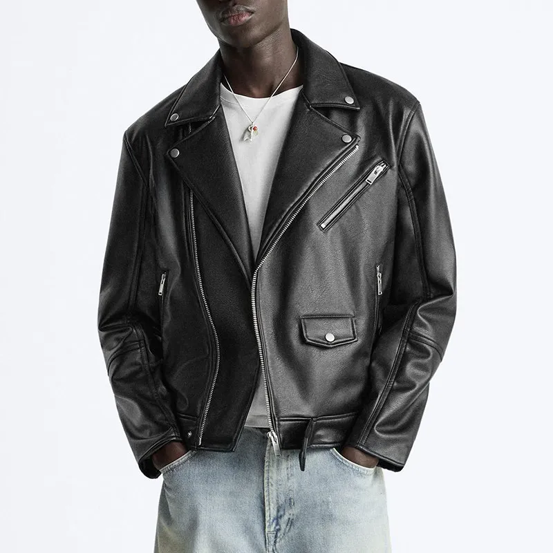 MAMELICCE Original design Rock punk style Slim fit leather coat Synthetic leather jackets Autumn and winter men's clothing tops