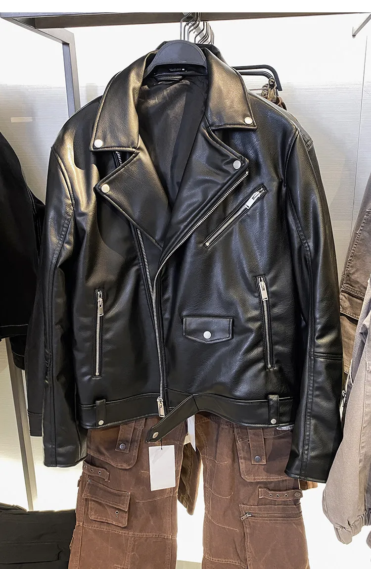 MAMELICCE Original design Rock punk style Slim fit leather coat Synthetic leather jackets Autumn and winter men's clothing tops