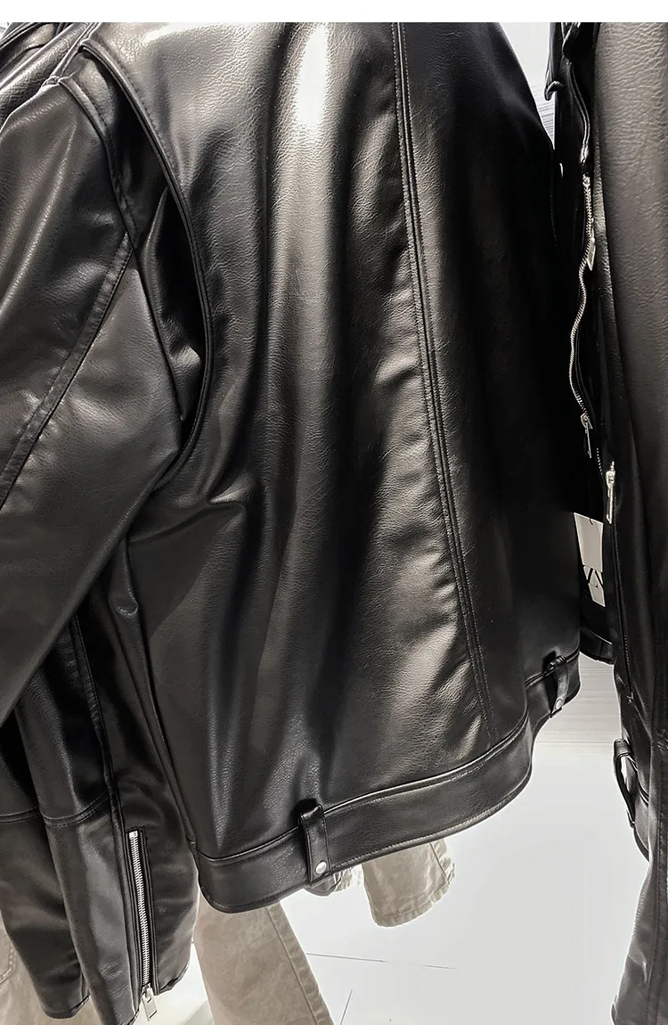 MAMELICCE Original design Rock punk style Slim fit leather coat Synthetic leather jackets Autumn and winter men's clothing tops