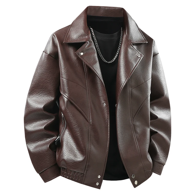 New Men's Outdoor High-quality Fashion Trend Imitation Leather Jacket Versatile for Autumn Winter Breathable and Warm Top
