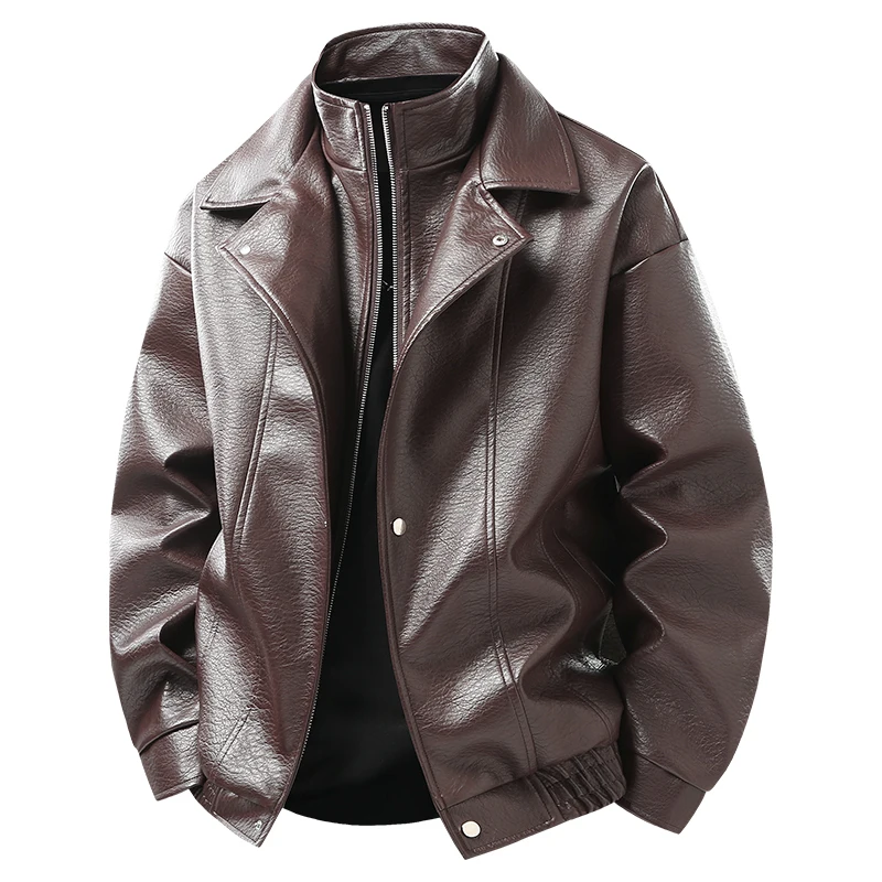 New Men's Outdoor High-quality Fashion Trend Imitation Leather Jacket Versatile for Autumn Winter Breathable and Warm Top