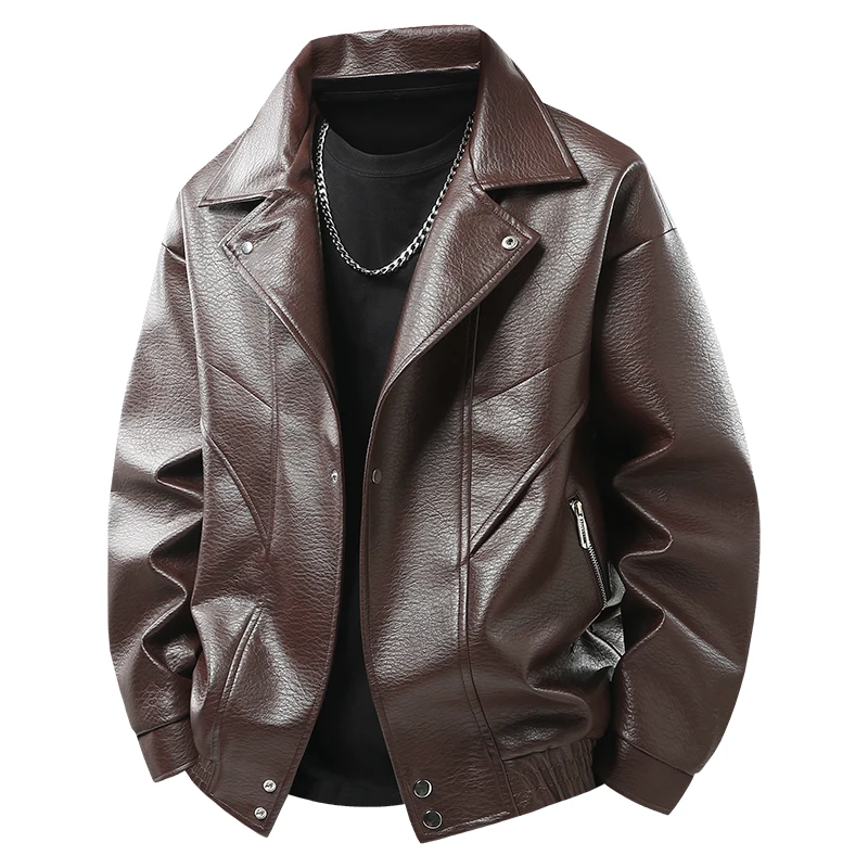 New Men's Outdoor High-quality Fashion Trend Imitation Leather Jacket Versatile for Autumn Winter Breathable and Warm Top