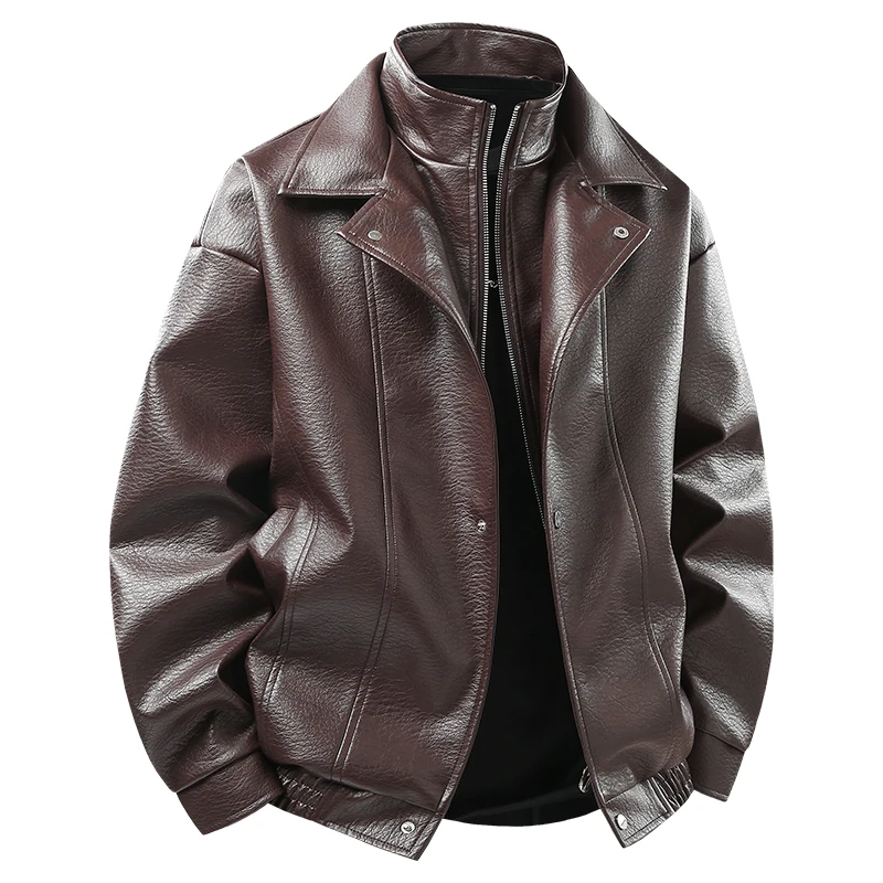 New Men's Outdoor High-quality Fashion Trend Imitation Leather Jacket Versatile for Autumn Winter Breathable and Warm Top
