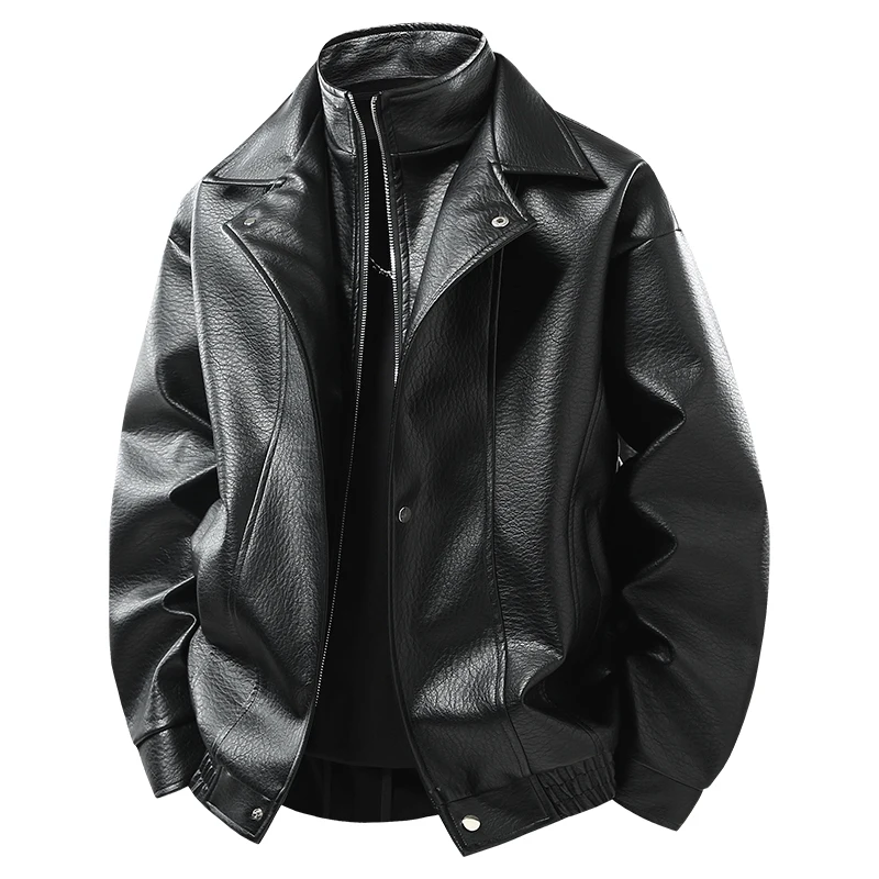 New Men's Outdoor High-quality Fashion Trend Imitation Leather Jacket Versatile for Autumn Winter Breathable and Warm Top