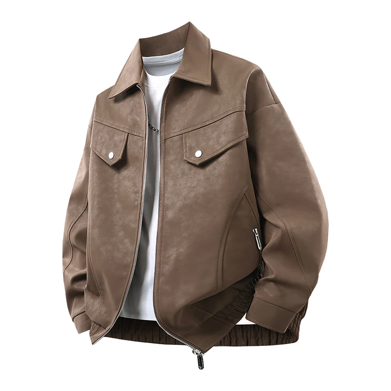 New Men's Outdoor High-quality Fashion Trend Imitation Leather Jacket Versatile for Autumn Winter Breathable and Warm Top