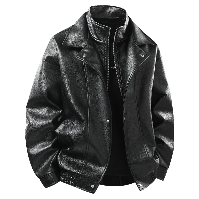 New Men's Outdoor High-quality Fashion Trend Imitation Leather Jacket Versatile for Autumn Winter Breathable and Warm Top