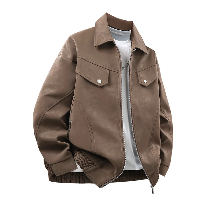 New Men's Outdoor High-quality Fashion Trend Imitation Leather Jacket Versatile for Autumn Winter Breathable and Warm Top