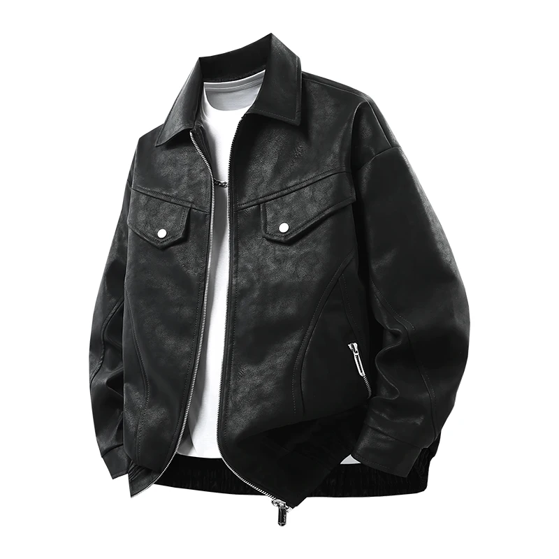 New Men's Outdoor High-quality Fashion Trend Imitation Leather Jacket Versatile for Autumn Winter Breathable and Warm Top