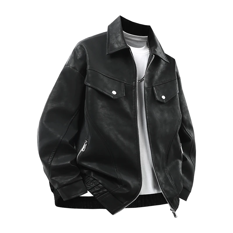 New Men's Outdoor High-quality Fashion Trend Imitation Leather Jacket Versatile for Autumn Winter Breathable and Warm Top