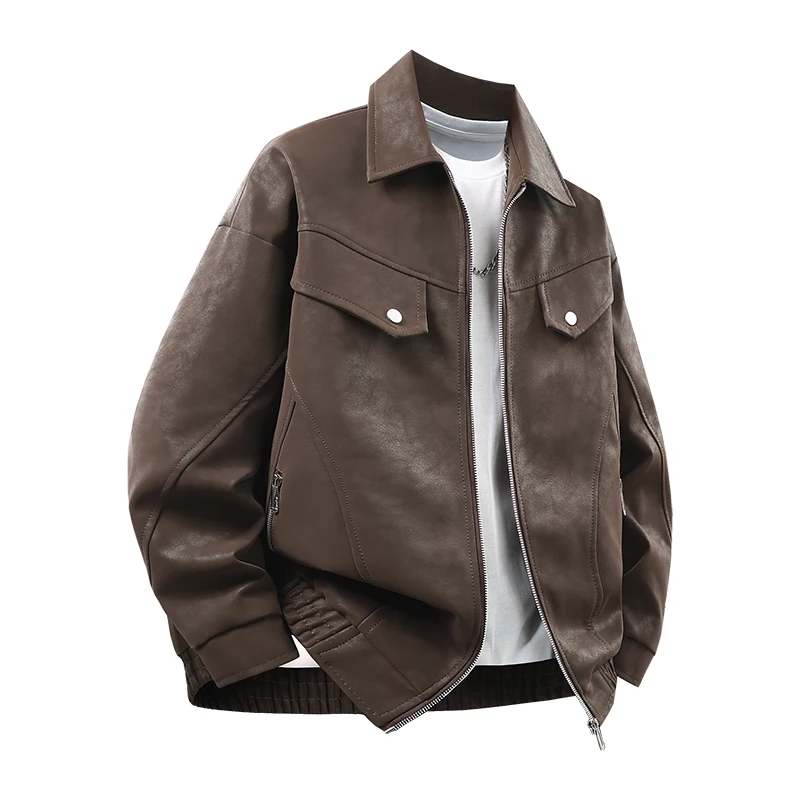 New Men's Outdoor High-quality Fashion Trend Imitation Leather Jacket Versatile for Autumn Winter Breathable and Warm Top