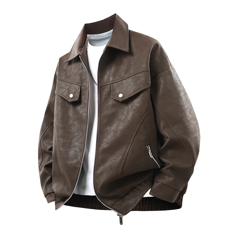 New Men's Outdoor High-quality Fashion Trend Imitation Leather Jacket Versatile for Autumn Winter Breathable and Warm Top