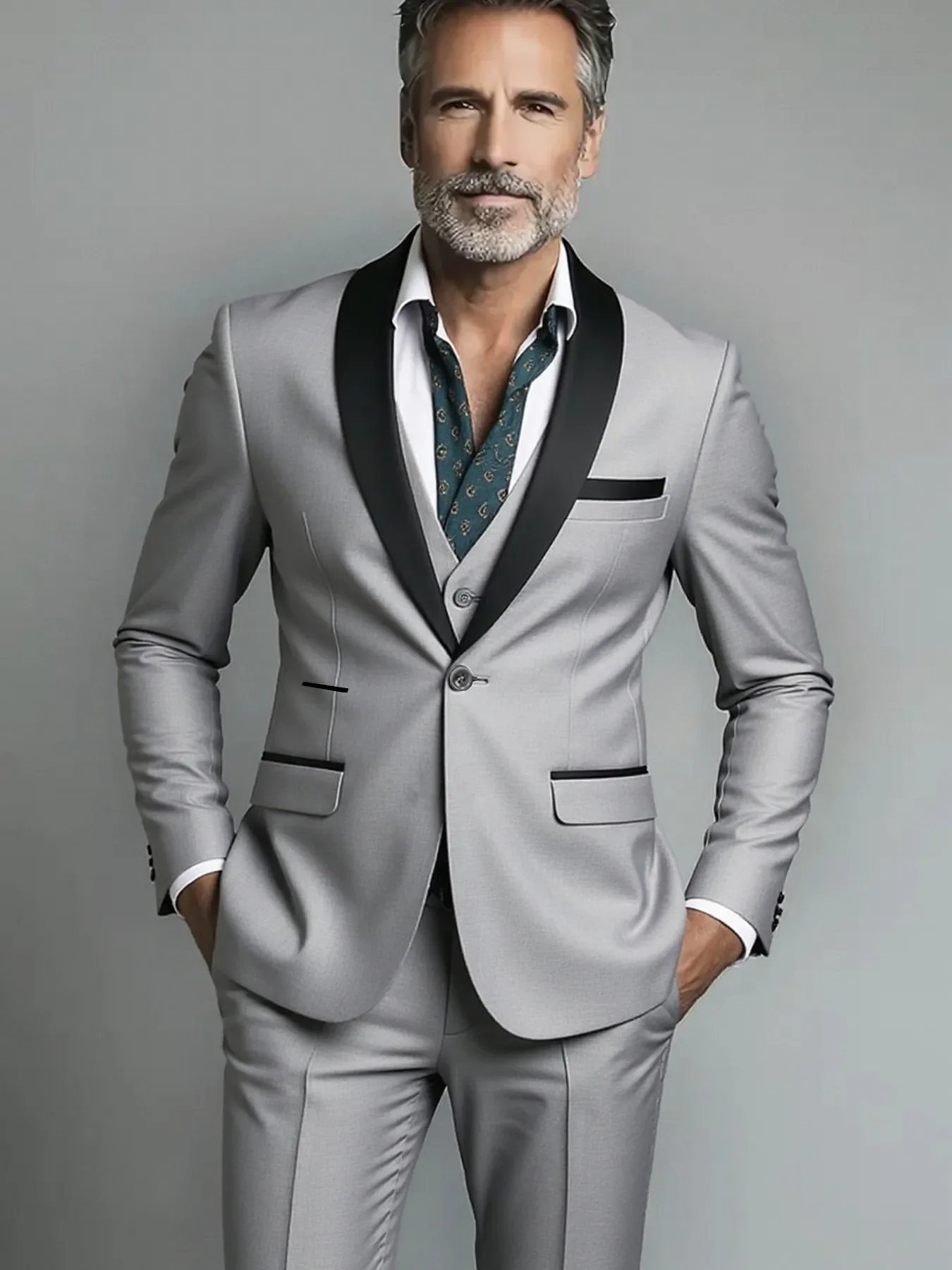 Black White Men Autumn Wedding Party Three Pieces Set Large Size Male Blazer Coat Pants and Vest Fashion Slim Fit Suit