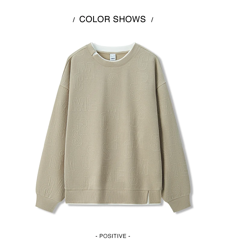 Semir Hoodie Men Color Block Fake Two Piece 2025 Autumn New Textured Letter Jacquard Casual Top