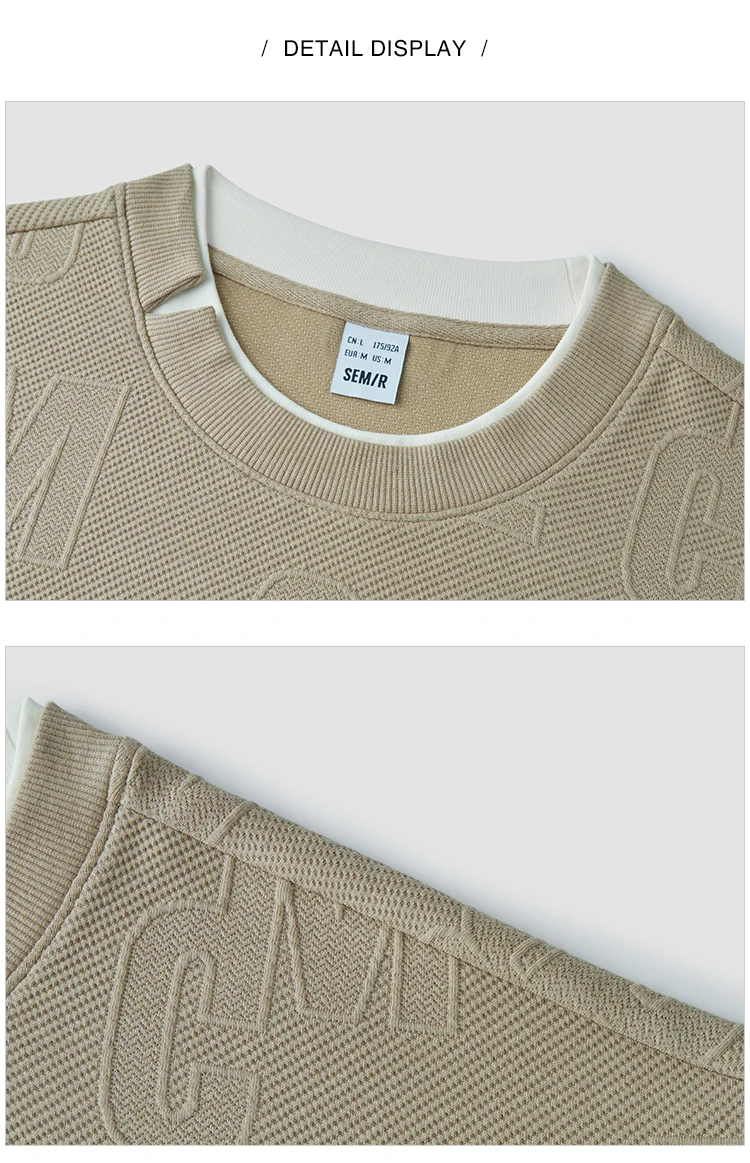 Semir Hoodie Men Color Block Fake Two Piece 2025 Autumn New Textured Letter Jacquard Casual Top