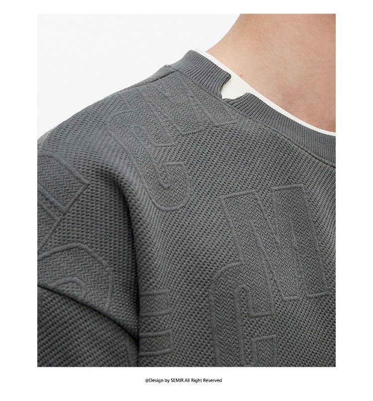 Semir Hoodie Men Color Block Fake Two Piece 2025 Autumn New Textured Letter Jacquard Casual Top