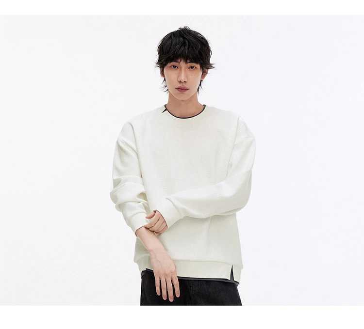 Semir Hoodie Men Color Block Fake Two Piece 2025 Autumn New Textured Letter Jacquard Casual Top