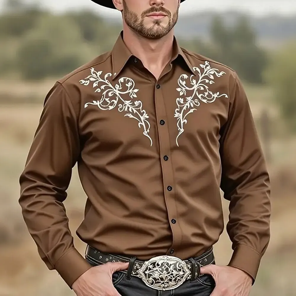 Men's Floral Print Ethnic Scrollwork Shirt Western Shirt Cowboy Shirt Long Sleeve Vintage Retro Outdoor Vacation Spring Fall