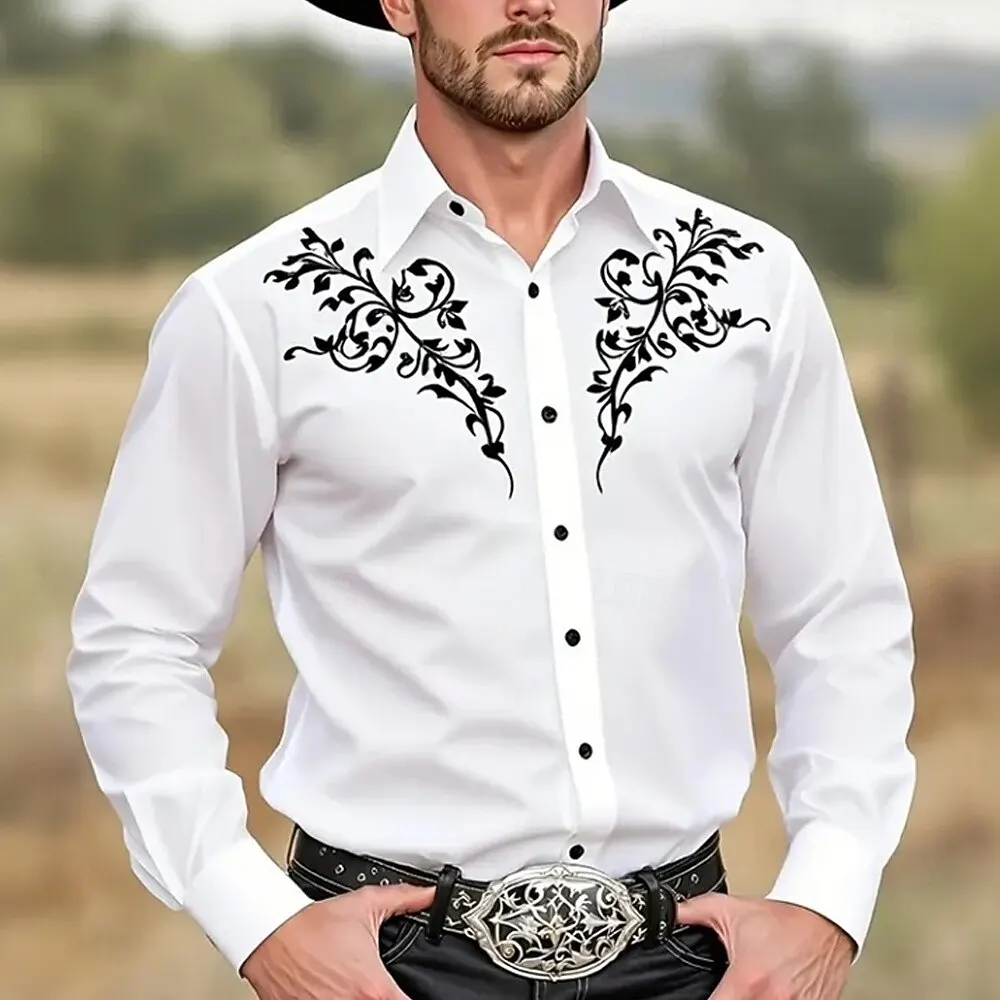 Men's Floral Print Ethnic Scrollwork Shirt Western Shirt Cowboy Shirt Long Sleeve Vintage Retro Outdoor Vacation Spring Fall