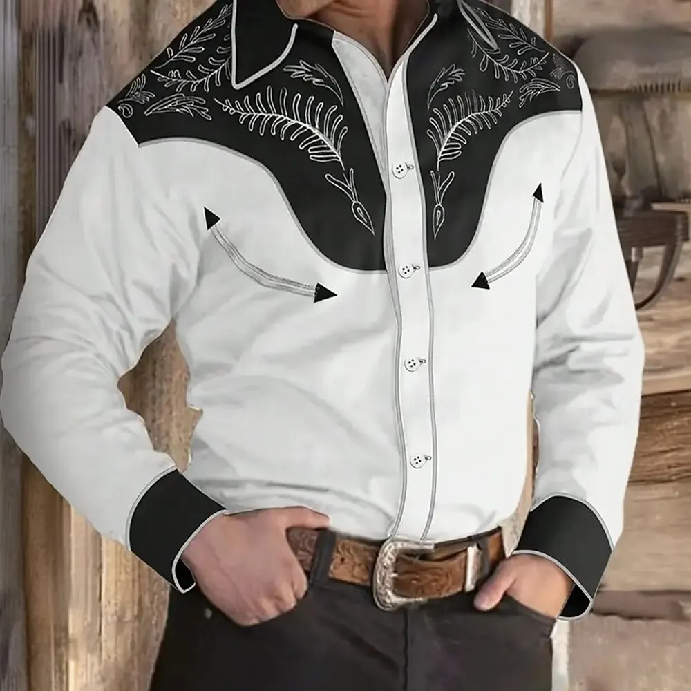 Men's Floral Print Ethnic Scrollwork Shirt Western Shirt Cowboy Shirt Long Sleeve Vintage Retro Outdoor Vacation Spring Fall