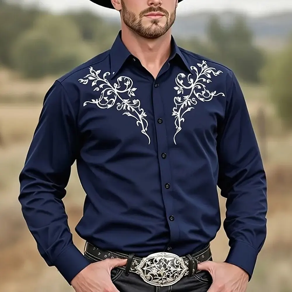 Men's Floral Print Ethnic Scrollwork Shirt Western Shirt Cowboy Shirt Long Sleeve Vintage Retro Outdoor Vacation Spring Fall