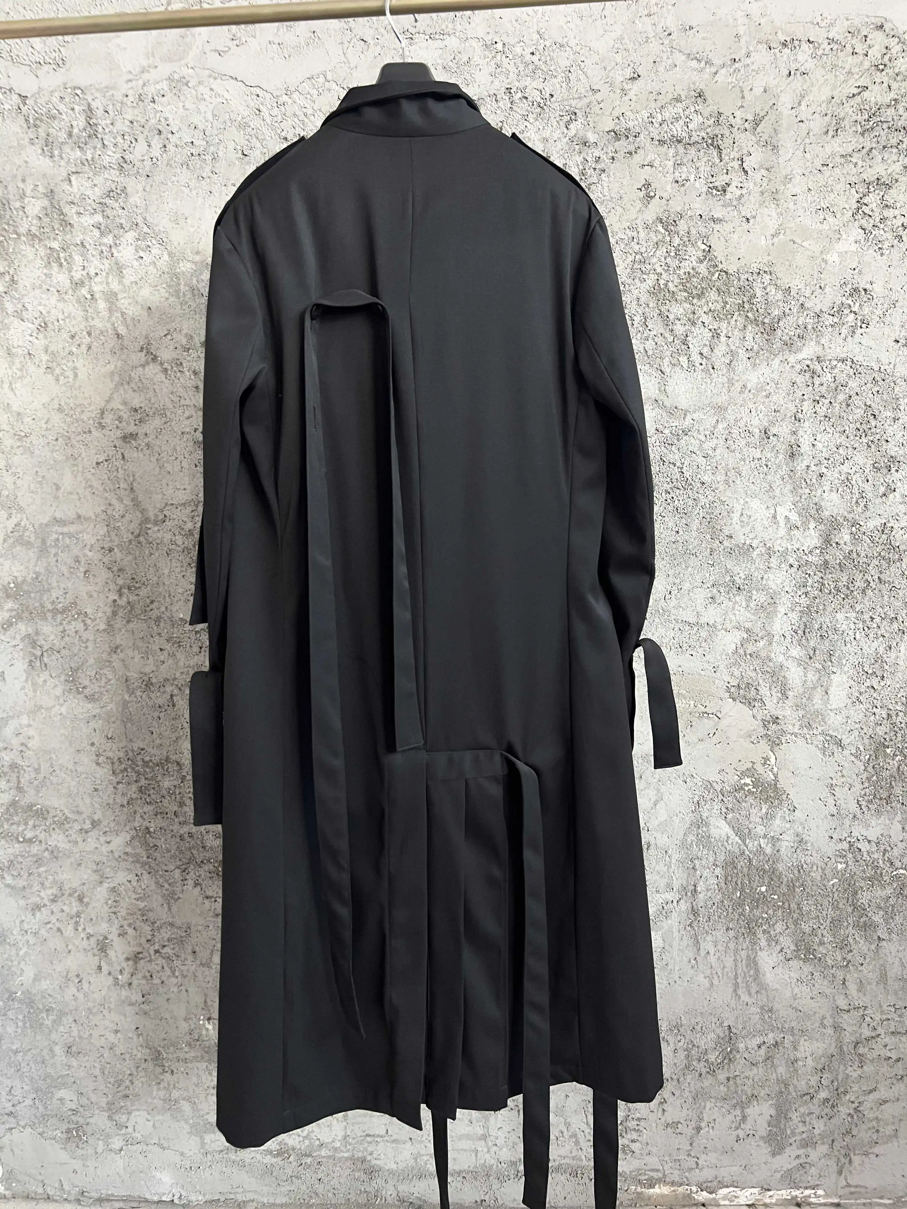 TOP-YAMAMOTO Japanese retro suit trench coat, lapel single-breasted mid-length classic coat for men