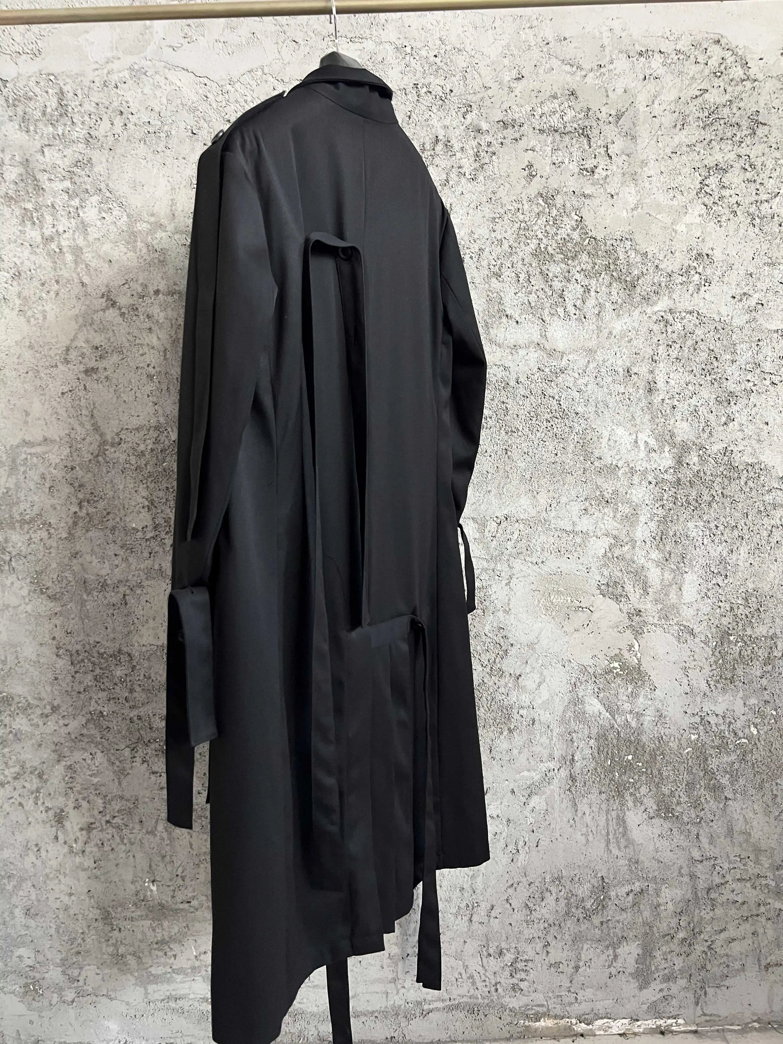 TOP-YAMAMOTO Japanese retro suit trench coat, lapel single-breasted mid-length classic coat for men
