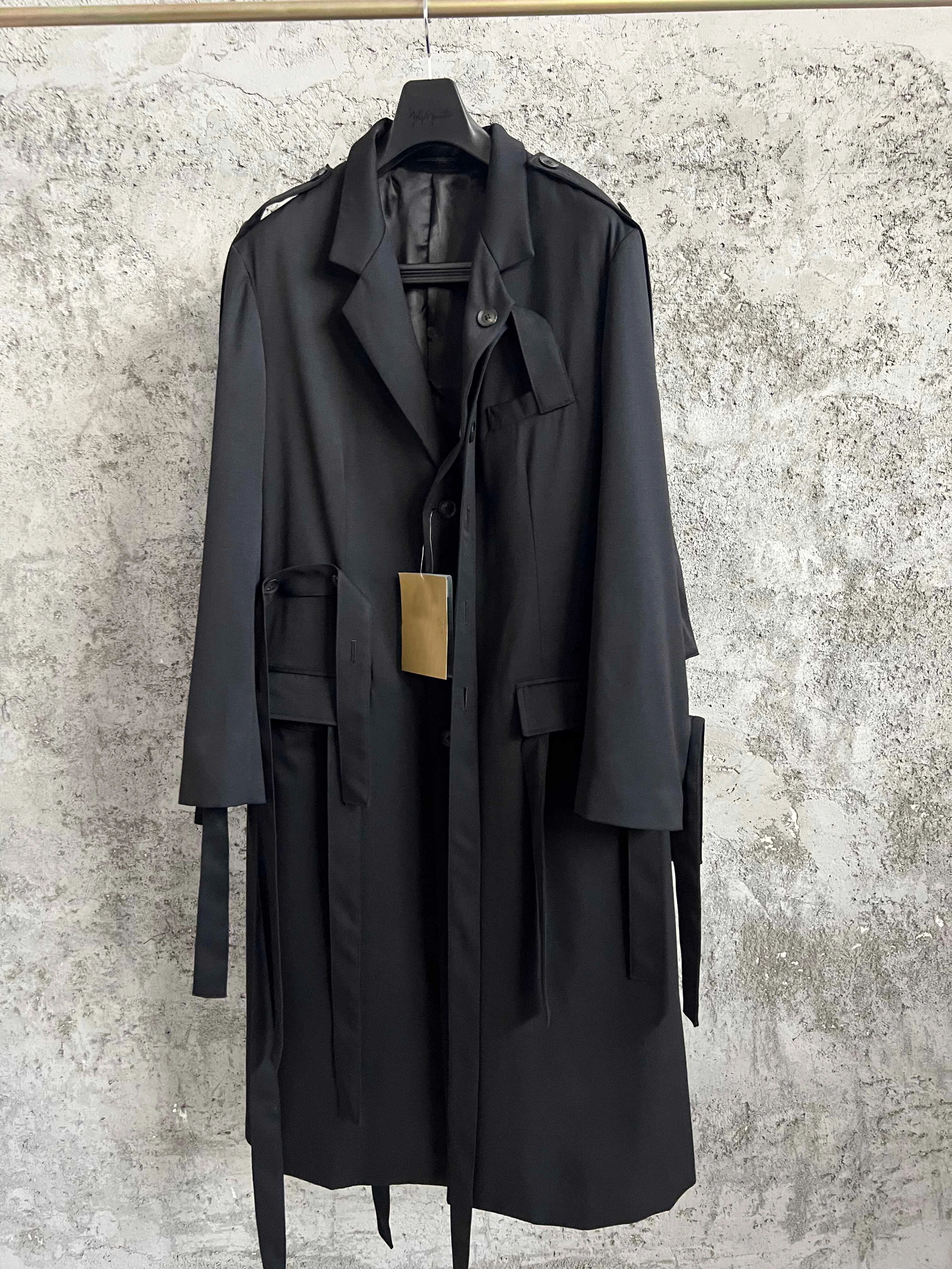 TOP-YAMAMOTO Japanese retro suit trench coat, lapel single-breasted mid-length classic coat for men