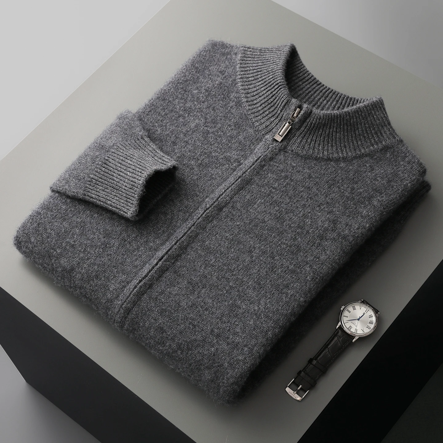 Classy Man 100% Merino Wool Sweater & Trousers Set Autumn Winter Thick Warm Zipper Cardigan Jacket Wide Leg Pants Two Pieces Set