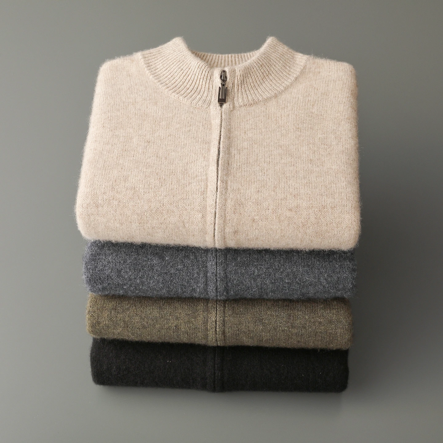 Classy Man 100% Merino Wool Sweater & Trousers Set Autumn Winter Thick Warm Zipper Cardigan Jacket Wide Leg Pants Two Pieces Set